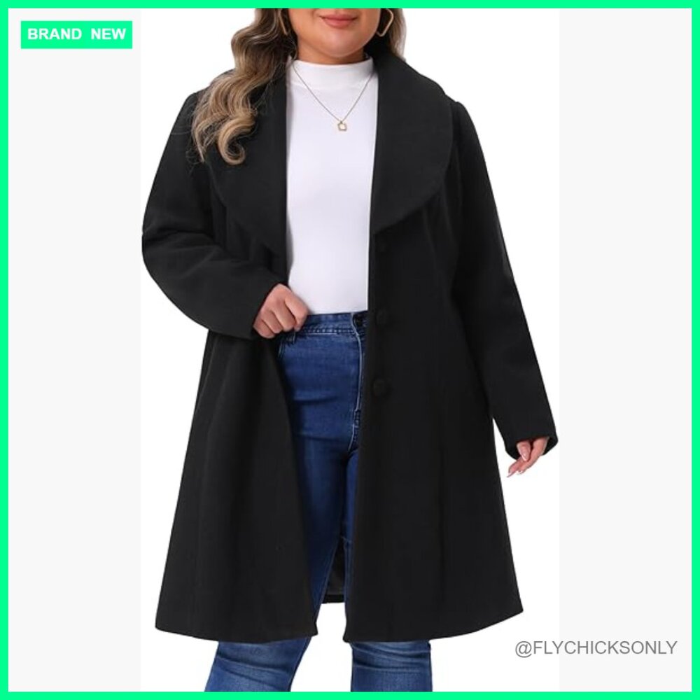 Windproof Polyester Blend Pea Coat with Shawl Col… - image 1